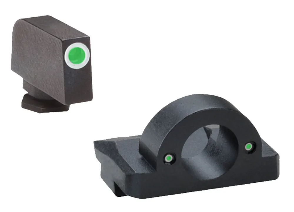 AmeriGlo Ghost Ring Night Sight Set Tritium Green with White Outline Front, Green Rear Black Frame for Most Glock Gen1-4