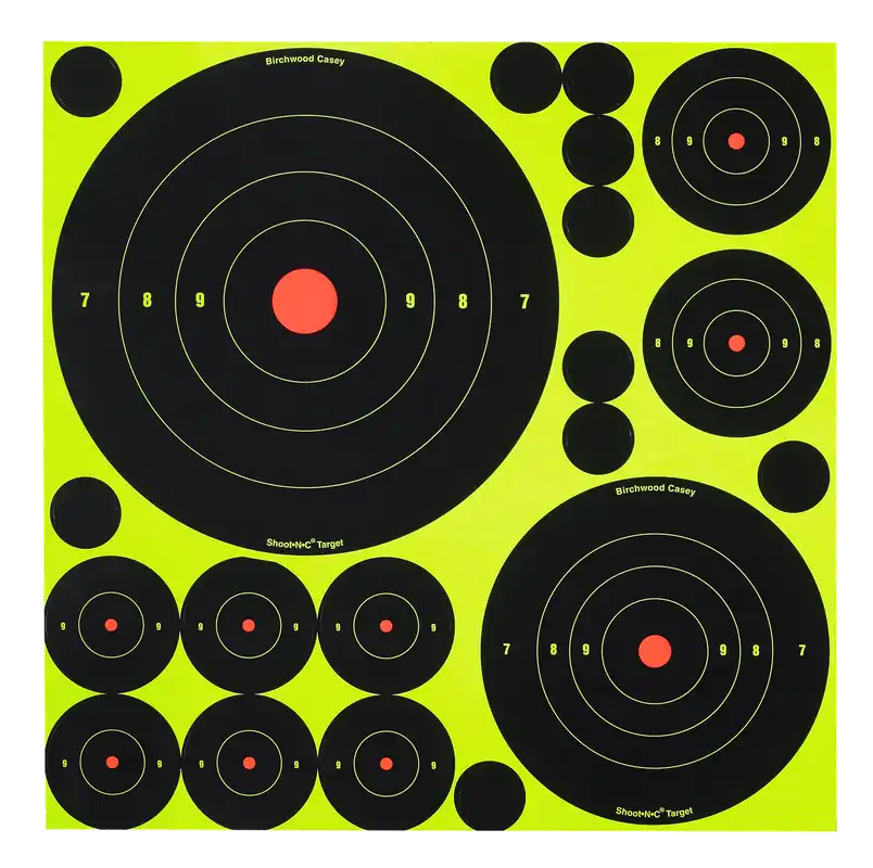 Birchwood Casey Shoot-N-C Variety Pack Self-Adhesive Paper Black/Yellow 200+ yds Bullseye 50 Targets