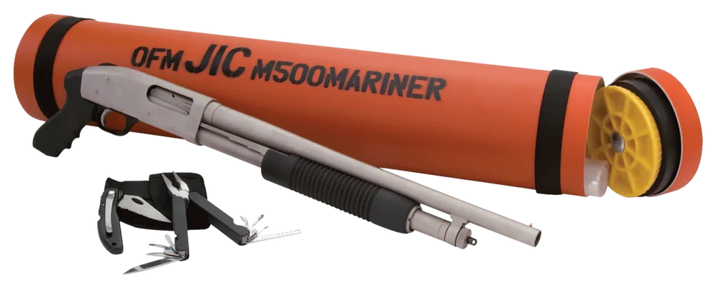 Mossberg 52340 500 JIC Mariner 12 Gauge 3" 18.50" 5+1 Silver Marinecote Rec/Barrel Black Fixed Pistol Grip Stock Includes Orange Carrying Tube