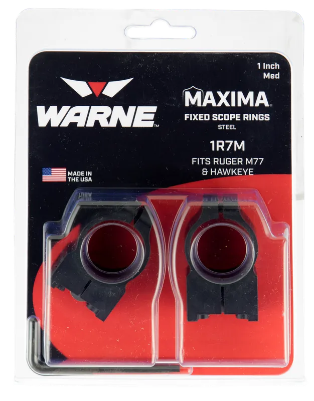 Warne Maxima Grooved Receiver Ring Set Fixed For Rifle Tikka Dovetail Medium 1" Tube Matte Black Steel