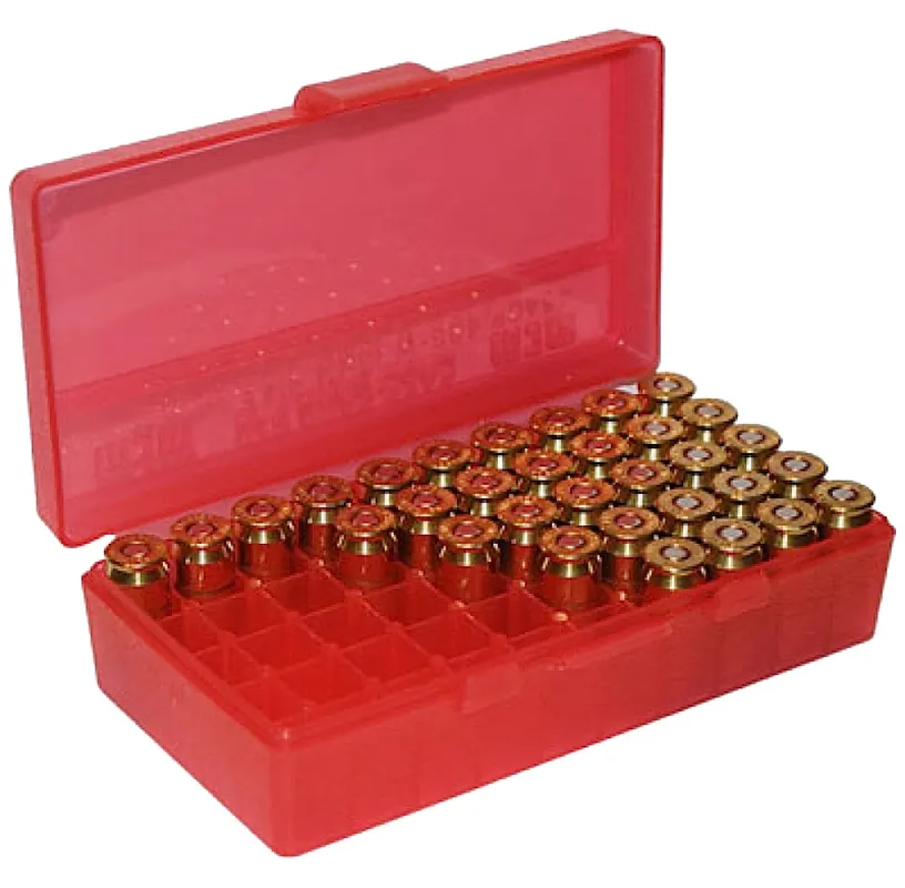 MTM Case-Gard Ammo Box Flip-Top P-50 Multi-Caliber Handgun Clear Red 50rd