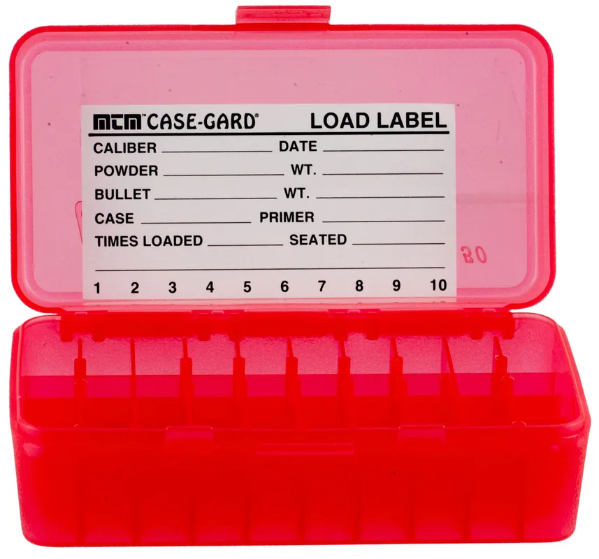 MTM Case-Gard Ammo Box Flip-Top Multi-Caliber Handgun Clear Red Polypropylene 50rd