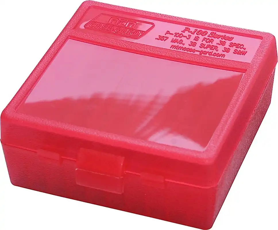 MTM Case-Gard Ammo Box Flip-Top Multi-Caliber Handgun Clear Red Polypropylene 100rd
