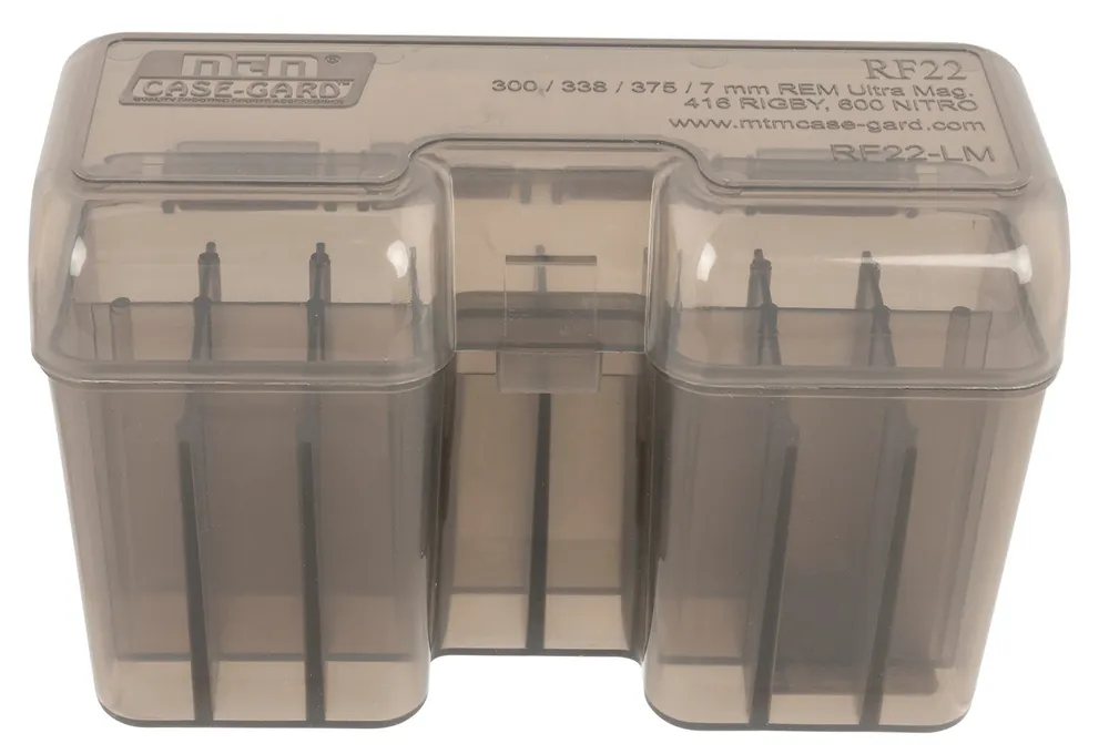 MTM Case-Gard Ammo Box Flip-Top RF-22 Multi-Caliber Rifle Clear Smoke Polypropylene 22rd