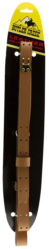 Butler Creek Military Sling made of Brown Leather with 44" OAL, 1" W & Two-Piece Design for Rifles