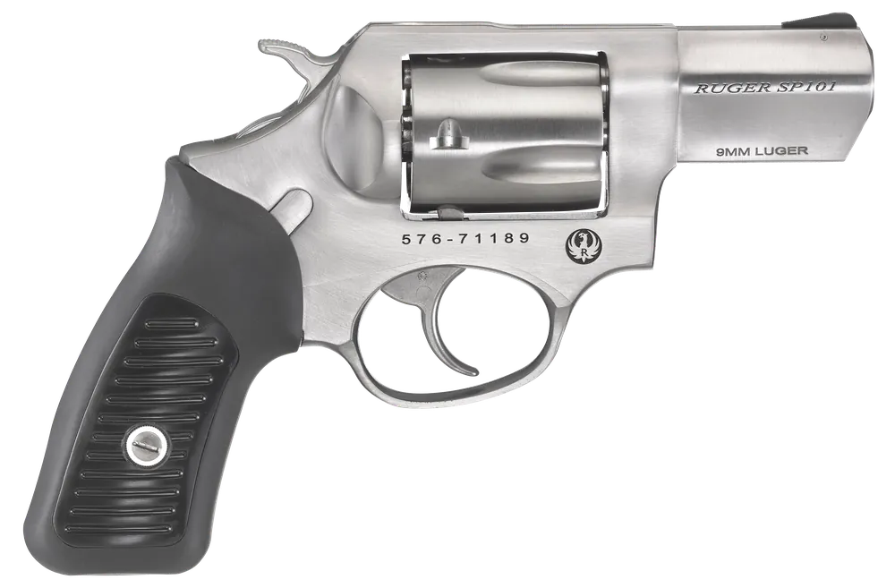 Ruger 5783 SP101 Standard 9mm Luger Caliber with 2.25" Barrel, 5rd Capacity Cylinder, Overall Satin Stainless Steel Finish & Black Rubber Integrated Synthetic Insert Grip