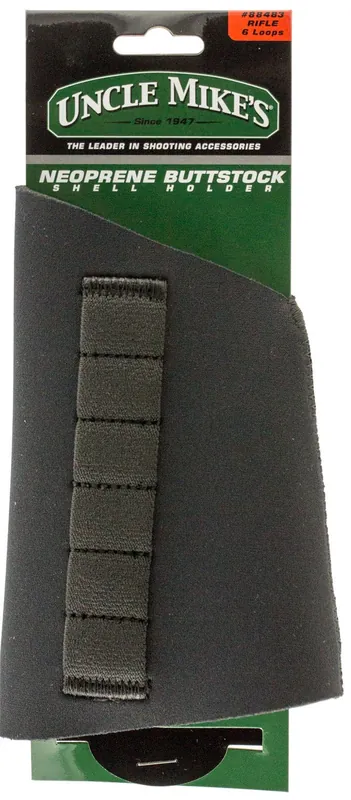 Uncle Mike‘s Buttstock Shell Holder Neoprene Black Finish & Sewn-On Elastic Loops