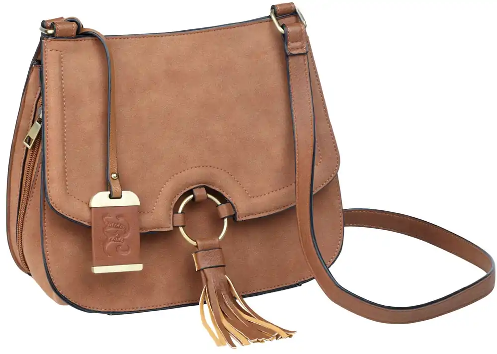 Bulldog Cross Body Purse w/Holster Tan Suede Most Sm Pistols & Revolvers RH