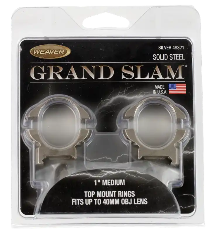 Weaver Mounts 49322 Grand Slam Scope Ring Set Weaver High 1" Silver Steel