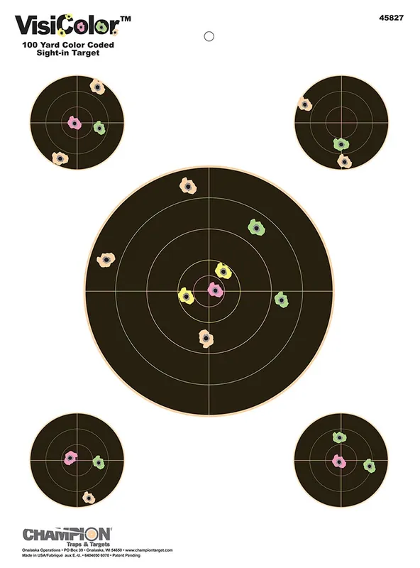 Champion Targets VisiColor Sight-In 5-Bullseye Self-Adhesive Pistol/Rifle Multi-Color 10 Pk.