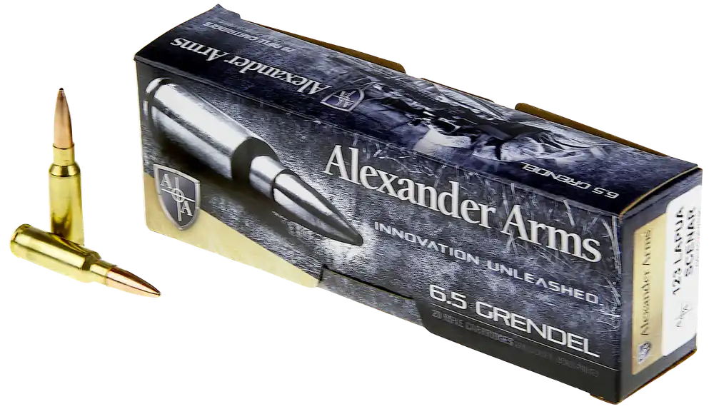 Alexander Arms Rifle Ammo 6.5 Grendel 123 gr Hollow Point Boat-Tail (HPBT) 20 Bx