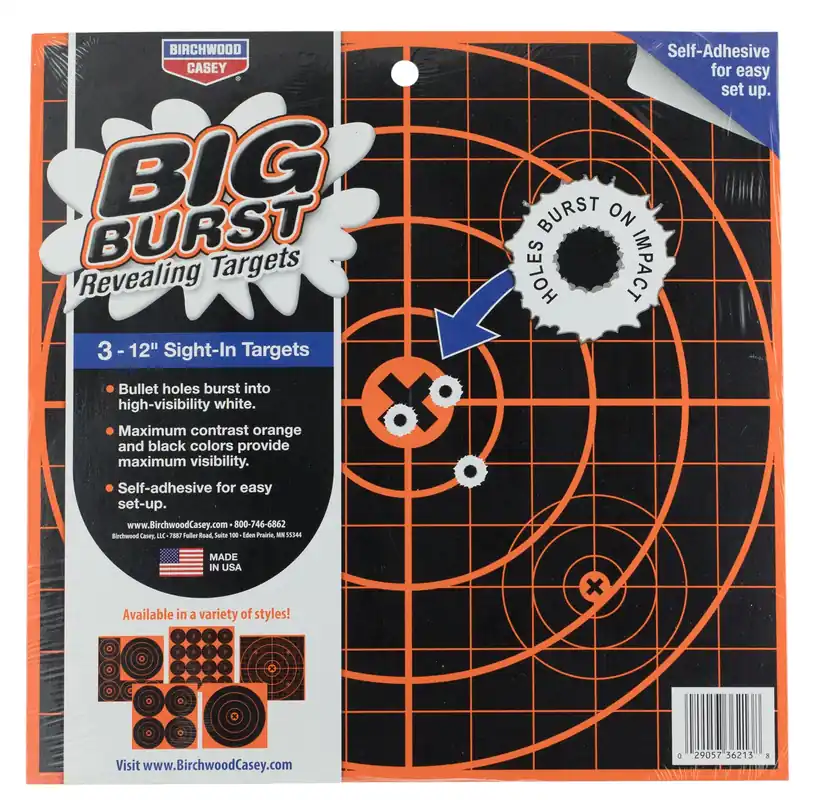 Birchwood Casey Big Burst Self-Adhesive Paper Black/Orange 12" Bullseye 3 Per Pkg