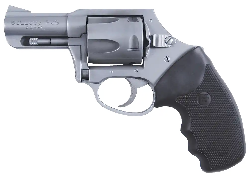 Charter Arms 74421 Bulldog DAO 44 S&W Spl Caliber with 2.50" Barrel, 5rd Capacity Cylinder, Overall Matte Stainless Steel Finish, Hammerless Frame & Finger Grooved Black Rubber Grip