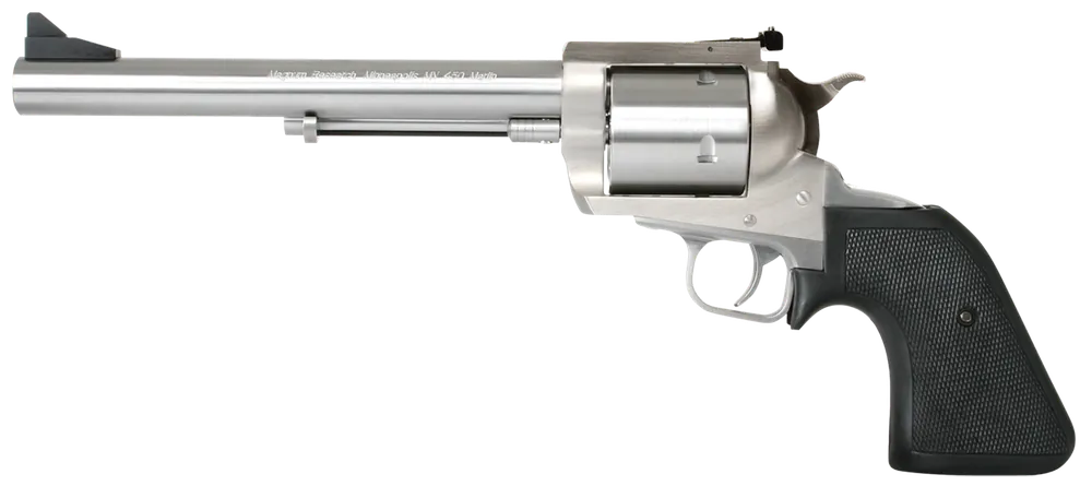Magnum Research BFR45/707 BFR Long Cylinder SAO 45-70 Gov Caliber with 7.50" Barrel, 5rd Capacity Cylinder, Overall Brushed Stainless Steel Finish & Black Rubber Grip
