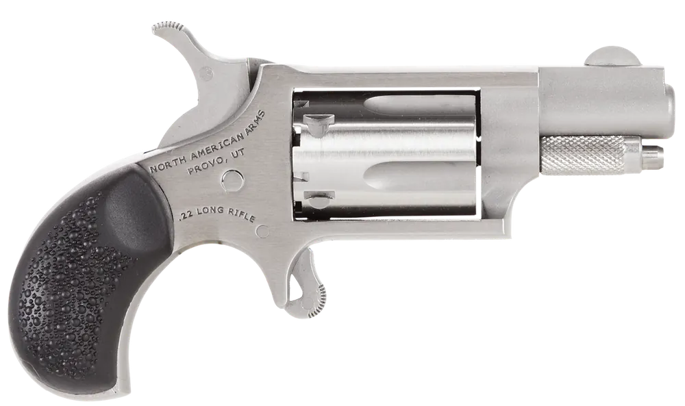 North American Arms 22LRGRCHS Mini-Revolver Carry Combo 22 LR Caliber with 1.13" Barrel, 5rd Capacity Cylinder, Overall Stainless Steel Finish & Black Rubber Grip Includes Holster