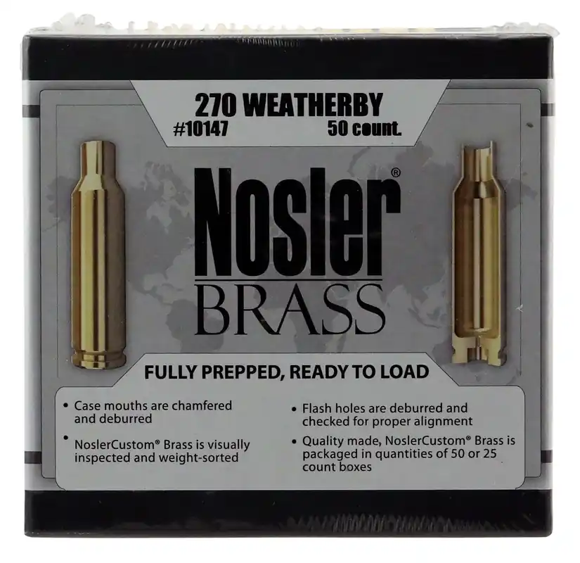 Nosler Premium Brass Unprimed Cases 270 Wthby Mag Rifle Brass 50 Per Box