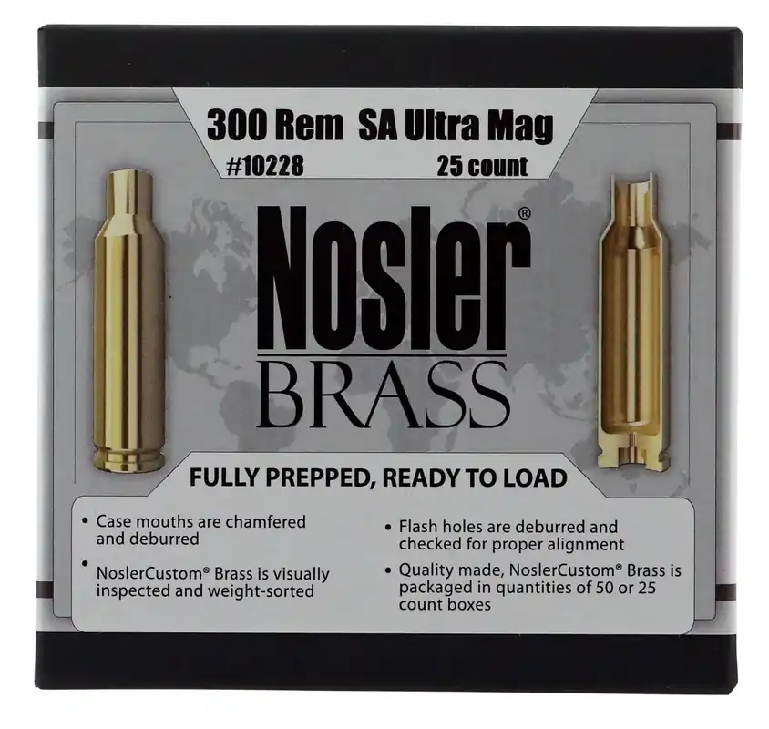 Nosler Premium Brass Unprimed Cases 300 Rem SAUM Rifle Brass 25 Per Box