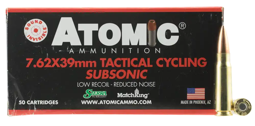 Atomic Rifle Subsonic 7.62x39mm 220 gr Hollow Point Boat-Tail (HPBT) 50 Bx
