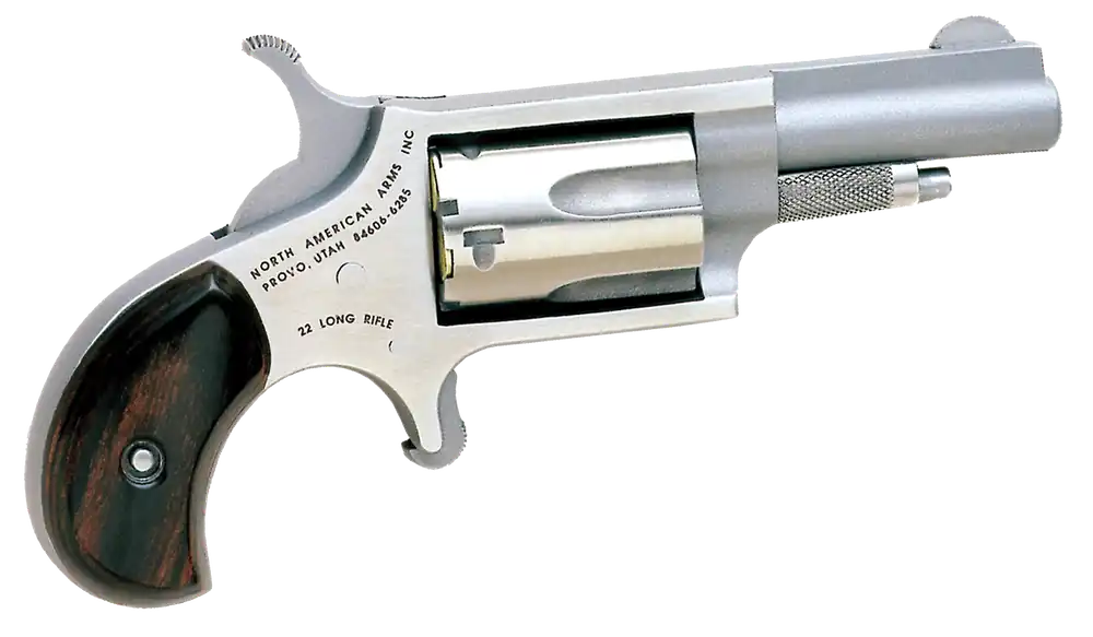 North American Arms 22LLR Mini-Revolver 22 LR Caliber with 1.63" Barrel, 5rd Capacity Cylinder, Overall Stainless Steel Finish & Rosewood Birdshead Grip