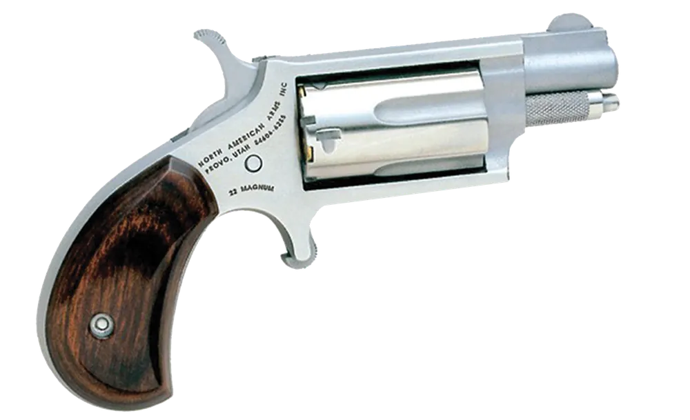 North American Arms 22MSC Mini-Revolver 22 LR or 22 WMR Caliber with 1.13" Barrel, 5rd Capacity Cylinder, Overall Stainless Steel Finish & Rosewood Birdshead Grip Includes Cylinder