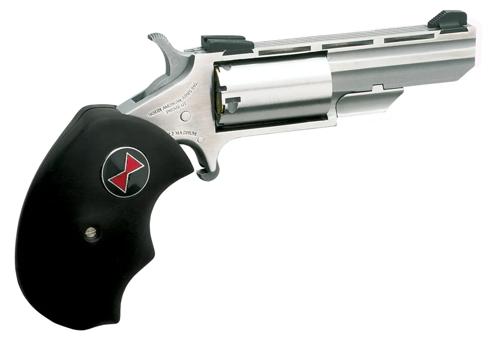 North American Arms BWL Black Widow 22 LR Caliber with 2" Barrel, 5rd Capacity Cylinder, Overall Stainless Steel Finish, Finger Grooved Black Rubber Grip & Fixed Sights