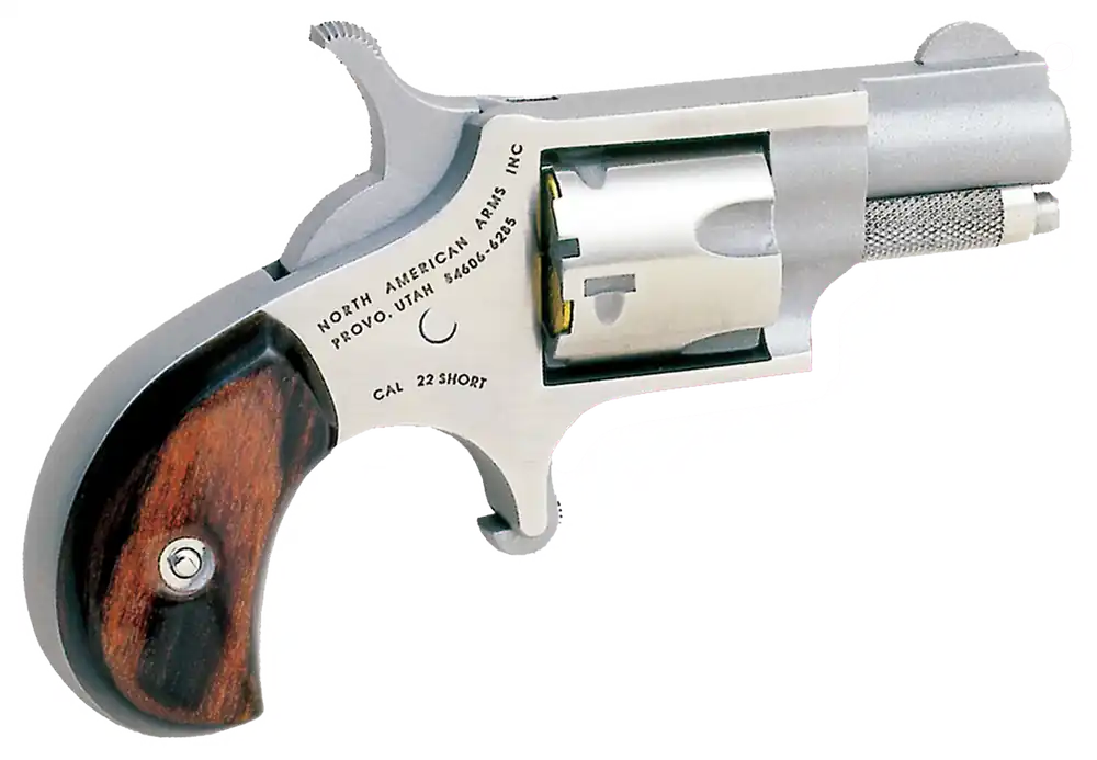 North American Arms 22S Mini-Revolver 22 Short Caliber with 1.13" Barrel, 5rd Capacity Cylinder, Overall Stainless Steel Finish & Rosewood Birdshead Grip