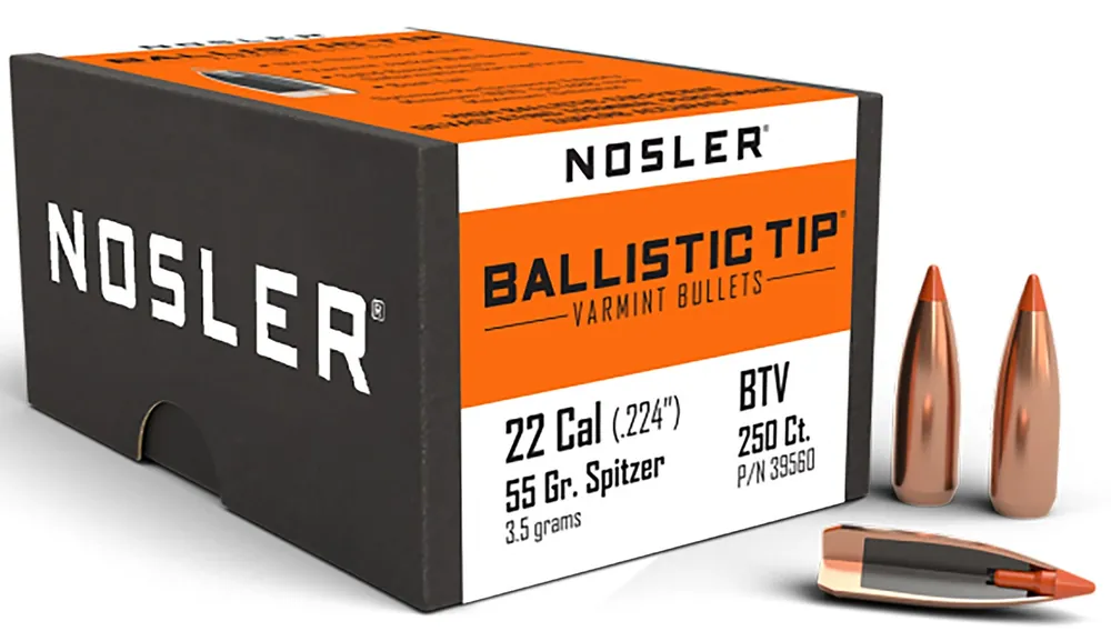 Nosler Ballistic Tip Varmint .22 Cal .224 55 gr Spitzer Point 250 Per Box