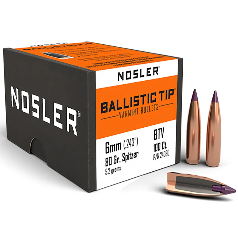 Nosler Ballistic Tip Varmint 6mm 80 Gr SP 100/Box