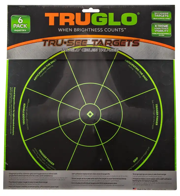 TruGlo Tru-See Handgun Diagnostic Self-Adhesive Paper Universal Black/Green Bullseye Includes Pasters 6 Pack