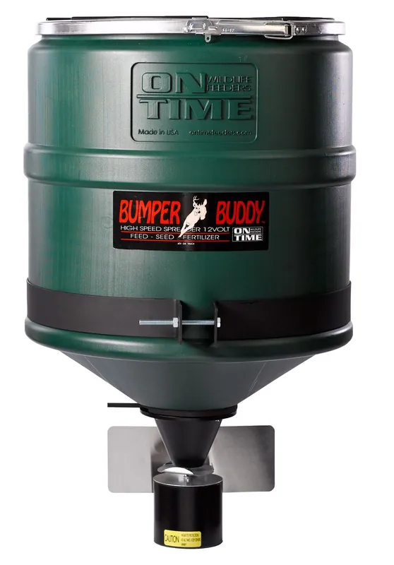 On Time Bumper Buddy ATV Spreader Green ABS Plastic, 20 Gallon Capacity, 4-20 Feet Broadcast