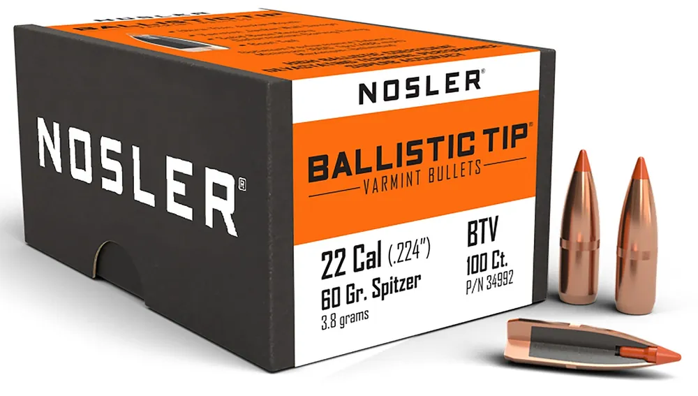 Nosler Ballistic Tip Varmint .22 Cal .224 60 gr Spitzer 100 Per Box