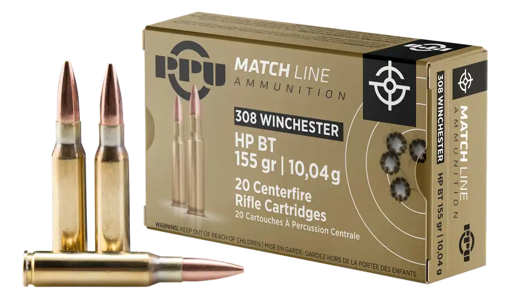 PPU Match 308 Win 155 gr Hollow Point Boat-Tail (HPBT) 20 Bx