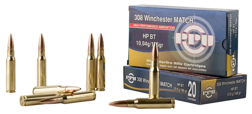PPU Match 308 Win 168 gr Hollow Point Boat-Tail (HPBT) 20 Bx