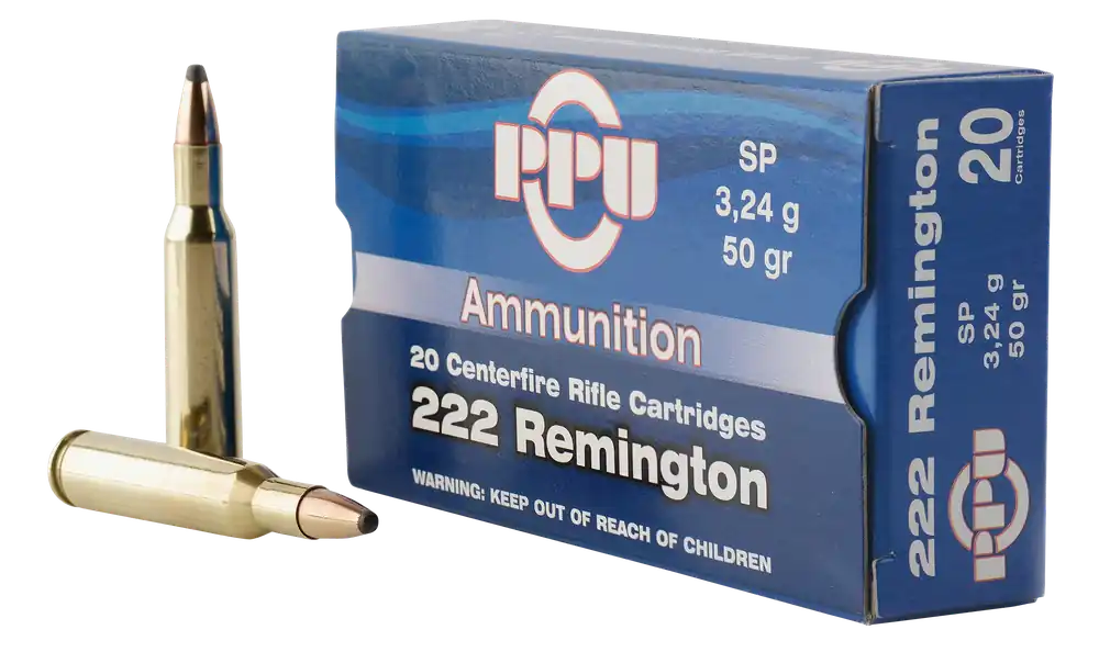 PPU Standard Rifle 222 Rem 50 gr Soft Point (SP) 20 Bx