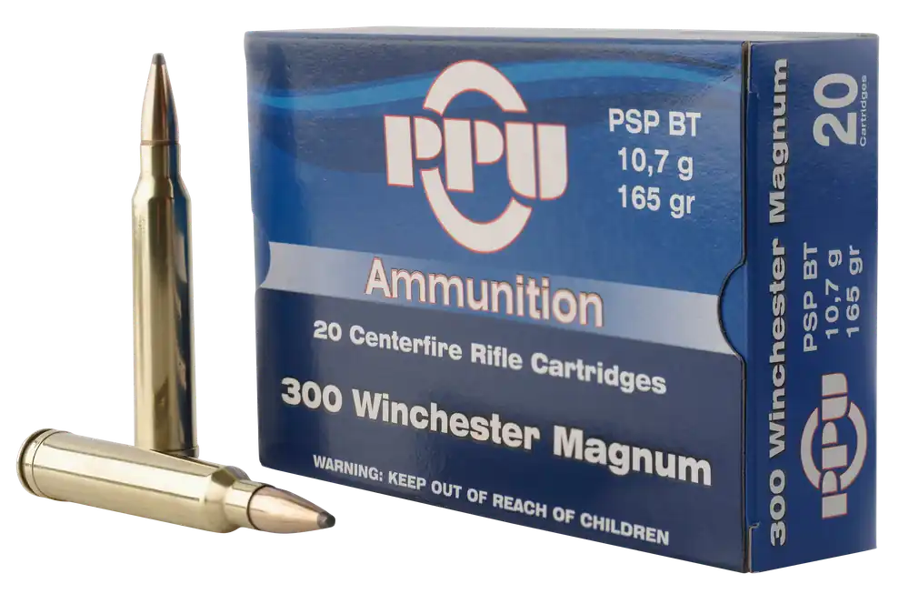 PPU Standard Rifle 300 Win Mag 165 gr Pointed Soft Point Boat-Tail (PSPBT) 20 Bx