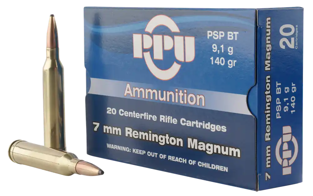 PPU Standard Rifle 7mm Rem Mag 140 gr Pointed Soft Point (PSP) 20 Bx