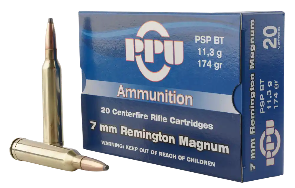 PPU Standard Rifle 7mm Rem Mag 174 gr Pointed Soft Point (PSP) 20 Bx
