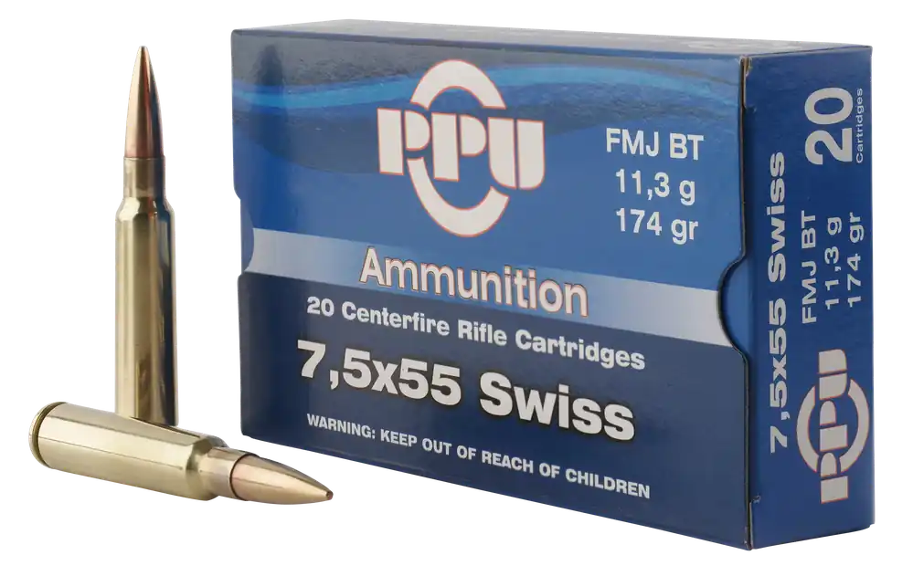 PPU Metric Rifle 7.5x55mm Swiss 174 gr Full Metal Case (FMC) 20 Bx