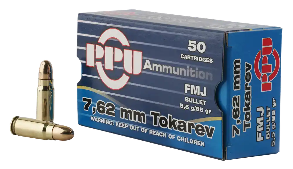 PPU Handgun 7.62x25mm Tokarev 85 gr Full Metal Jacket (FMJ) 50 Bx/ 10 Cs