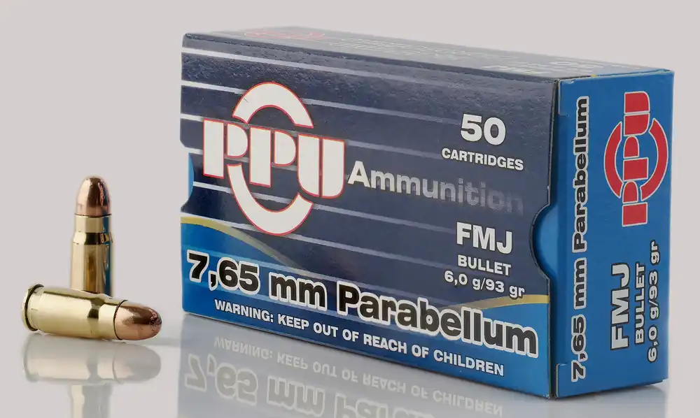 PPU Handgun 7.65x21mm Parabellum 93 gr Full Metal Jacket (FMJ) 50 Bx/ 20 Cs