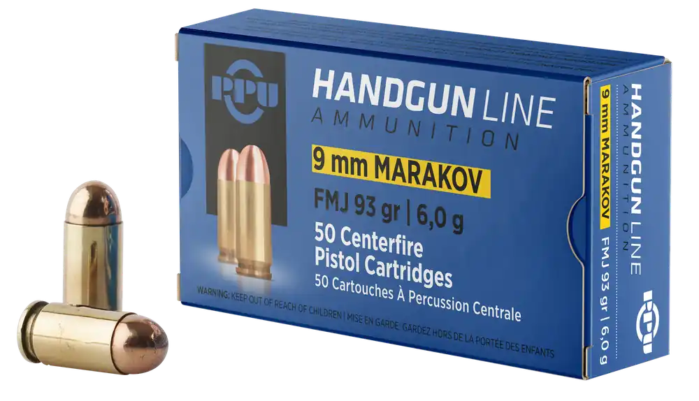 PPU Handgun 9x18 Makarov 93 gr Full Metal Jacket (FMJ) 50 Bx/ 20 Cs