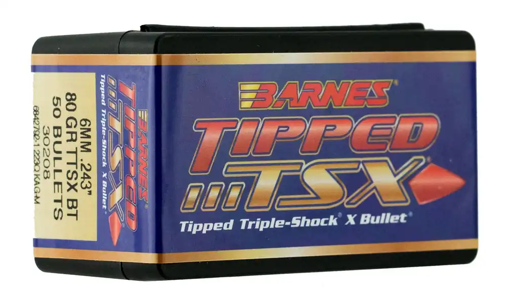 Barnes Bullets Tipped TSX 6mm .243 80 gr TTSX Boat-Tail 50 Per Box