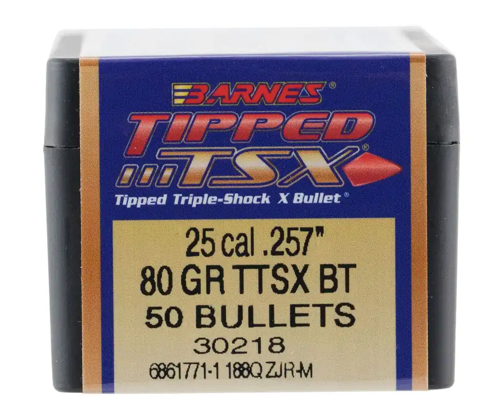 Barnes Bullets Tipped TSX 25 Cal .257 80 gr TTSX Boat-Tail 50 Per Box