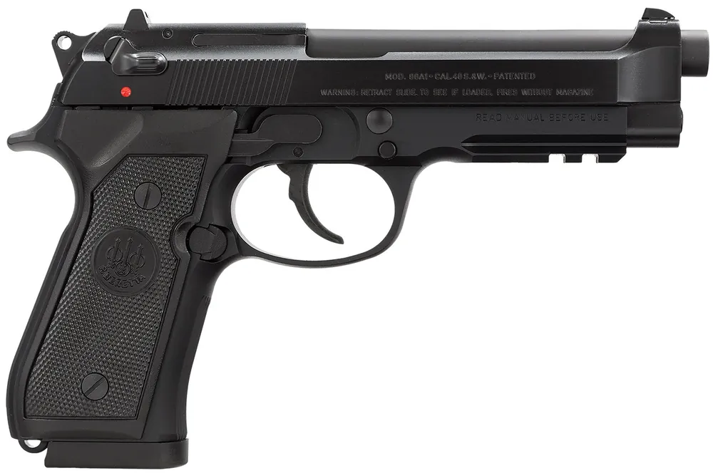 Beretta 96A1 40 S&W Caliber with 4.90" Barrel, 10+1 Capacity, Overall Black Bruniton Metal Finish, Aluminum Picatinny Rail Frame, Serrated Steel Slide & Polymer Grip