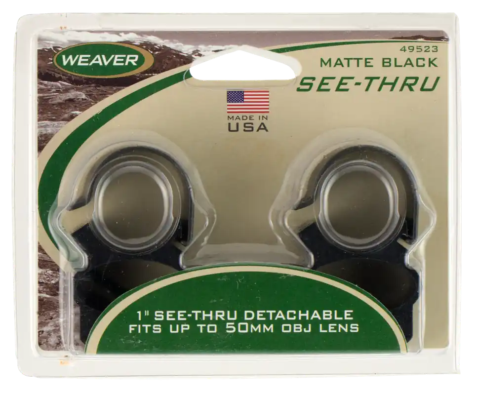 Weaver Mounts 49523 See-Thru Scope Ring Set Detachable For Rifle Weaver 1" Tube Matte Black Steel