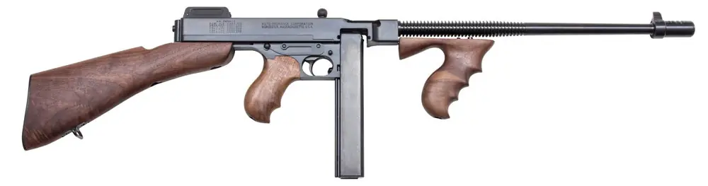 Thompson T1B 1927A-1 Deluxe .45ACP 16.50" Finned Barrel with Comp Steel Rec 20Rd Stick Magazine Walnut Woodwork Black T1B