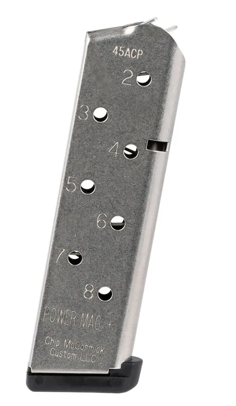 CMC Products Power Mag Plus Stainless Steel with Black Base Pad Detachable 8rd 45 ACP for 1911 Government