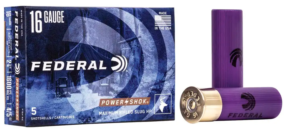 Federal Power-Shok Shotshell 16 Gauge 2.75" 7/8 oz Rifled Slug Shot 5 Per Box