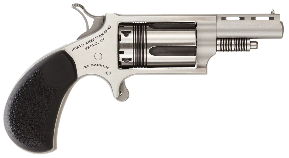 North American Arms 22MTW Wasp 22 WMR Caliber with 1.63" Vent Rib Barrel, 5rd Capacity Cylinder, Overall Stainless Steel Finish & Black Pebbled Texture Rubber Grip