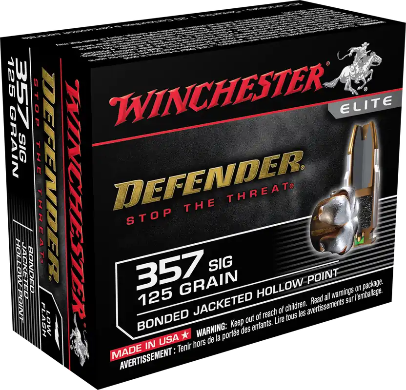 Winchester Ammo Defender 357 Sig 125 gr Bonded Jacket Hollow Point 20 Bx/10 Cs